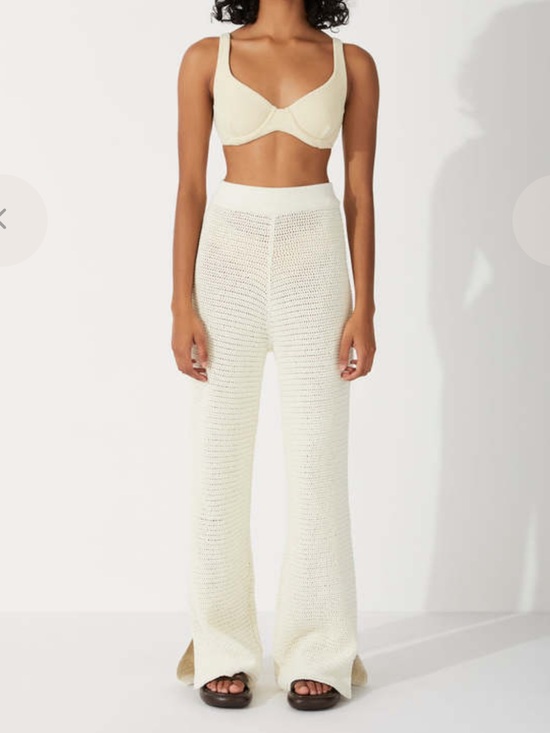 Zulu & Zephyr Pants - Zulu & Zephyr Milk Cotton Crochet Knit Knit Wide-Leg Pants, 4